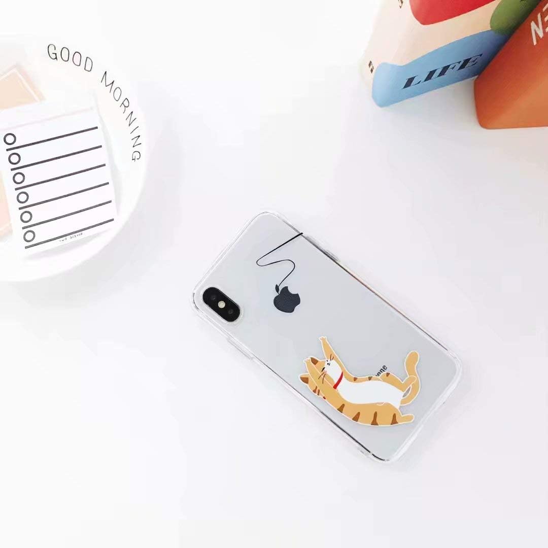 Twinlight Cute Cat Transparent Silicon Phone Case for Apple iPhone Xs Max X XR Soft Clear Cat Cover Case for iPhone 7 8 Plus 7plus (Yellow, for iPhone X XS)