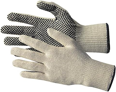 JAH Knitted Cotton/Polyamide Gloves with PVC Grip Dots - Non-Slip Grip for Warehouse Assembly & Shipping, Natural White, Größe 10