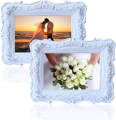 Olivery Victorian Inspired Flower Photo Frame - 4" X 6" Easel Soft Velvet Back Floral Picture Frames - Hand-Painted Resin & Glass Home Decor - Great Gift Idea, Wedding Gift & More (2 Packs)