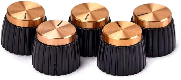 Alnicov 5PCS Guitar Amp Amplifier Push On Fit Knobs Black With Gold Aluminum Cap Top Fits 6Mm Diameter Pots Amplifiers - Image 3