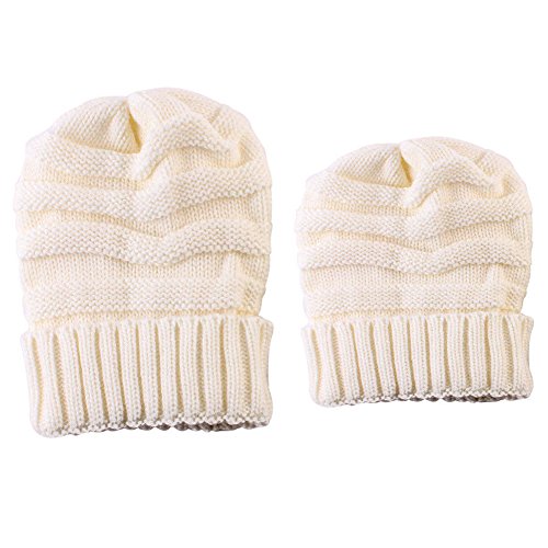 2017 Family Matched Beanie Cap Mother & Daughter Matching Winter Knit Crochet Ski Hat (Beige)