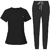 niaahinn Women's Scrub Top with Classic V-Neck & Yoga Jogger Pants Medical Nursing Uniform Set