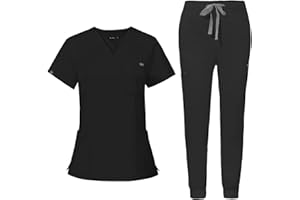 niaahinn Women's Scrub Top with Classic V-Neck & Yoga Jogger Pants Medical Nursing Uniform Set