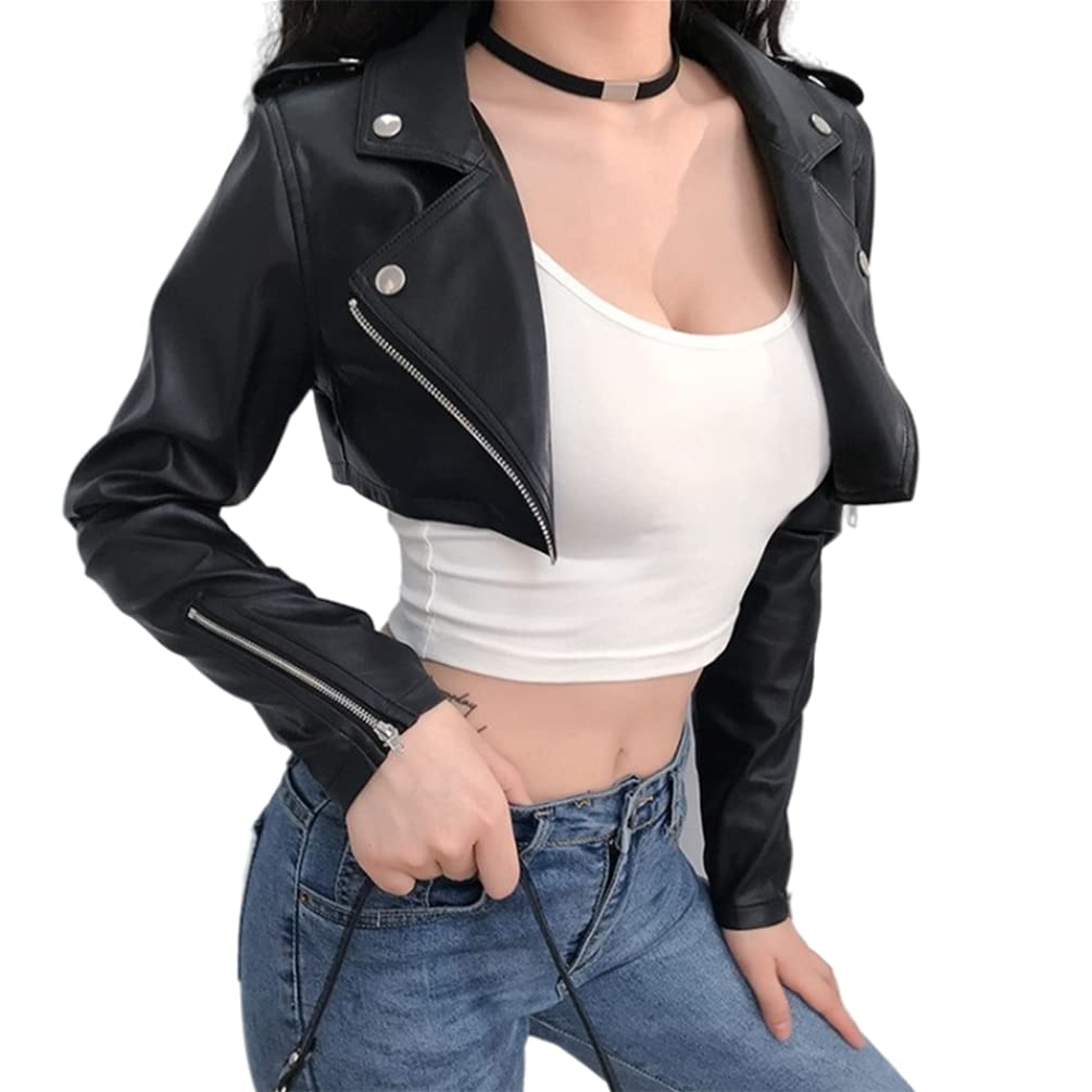 Photo 1 of Sup-Coente Punk Leather Blazer Crop Top Jackets For Women Goth Short Half Jacket Gothic Fashion Cropped Pleather Moto Biker Jacket