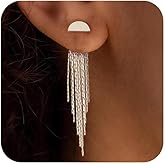 Gold Earrings for Women, 14K Gold Plated Tassel Dangle Earrings for Women Trendy Hypoallergenic Long Chain Earring Dainty Pearl Drop Earrings Elegant Wedding Earring Fashion Jewelry for Womens