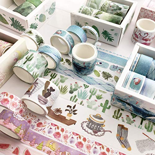 8Pcs Green Leaves Cactus Journal Washi Tape Adhesive Tape DIY Scrapbooking Sticker Label Masking Tapes