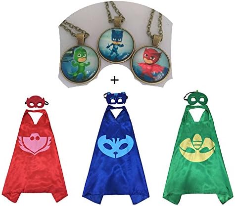 3 packs Inspired Costume Cape &amp; Mask + 3 Pendant Necklaces Cosplay