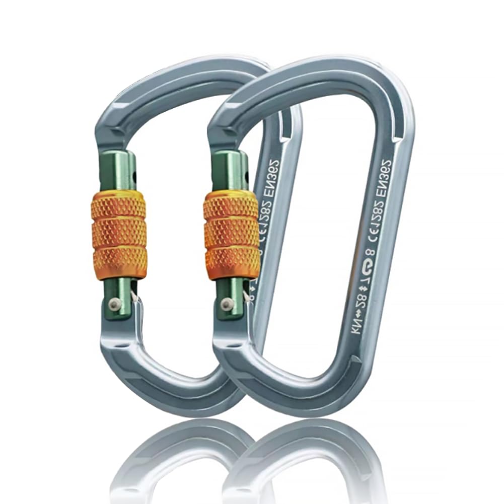 Climbing Carabiners Locking Carabiner Clip Auto-Lock Aluminum Carabiners Heavy Duty with Screwgate for Climbing, Rappelling, Hammocks, Mountaineer, Water Bottle (28KN)