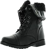 Kids Foldable Cuff Fur-Lined Lace Up Mid-Calf Combat Boots