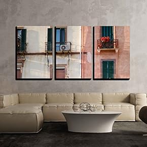 3 Piece Canvas Wall Art - Nice Mediterranean House Facades in Modern Home Art Stretched and Framed Ready to Hang - 16"x24"x3 Panels