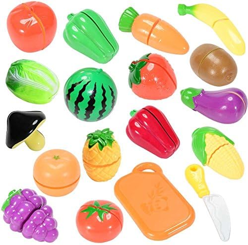 Lumiparty Cutting Fruits &amp; Vegetable Toys (18 PCS), Pretend Play Food Set for Kids, Play Kitchen Cutting Food, Toy Kitchen Set, Food Teaching Gift