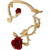 1Pcs Rose Flower Ear Crawler Climber Stud Earrings for Women Leaf Ear Cuff Elf Clip Wrap Earrings
