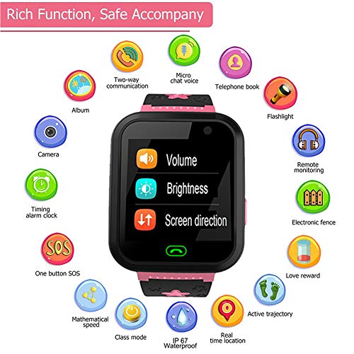 Kids Smart Watch [Free SIM Card] IP67 Waterproof Kids Phone Watch with GPS Tracker SOS Safety Call Anti-Lost Camera Learning Games Toy Children Smartwatch Holiday Birthday Gift for Girls Boys, Pink
