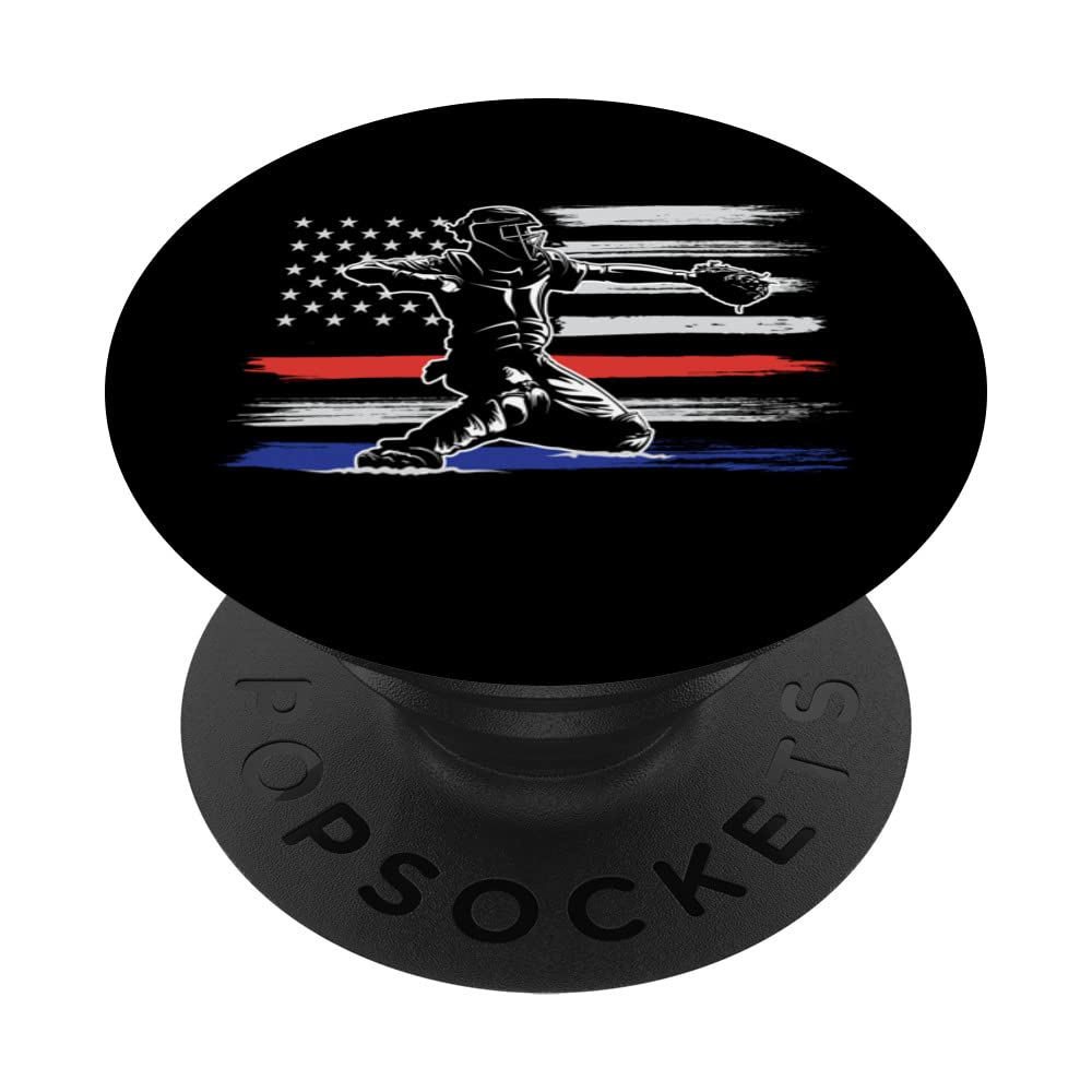 Baseball Catchers Sports US American Flag Baseball Player PopSockets Swappable PopGrip