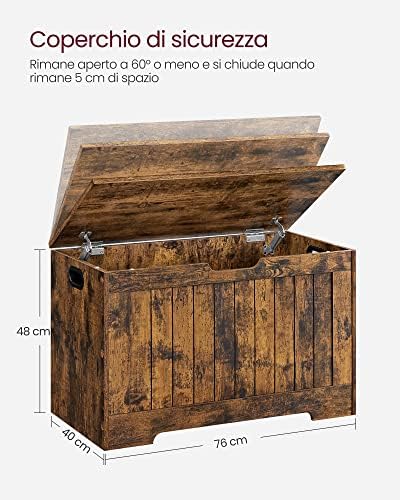 Cassapanca Contenitore, Panchina da Ingresso con 2 Cerniere di Sicurezza, Stile Rustico, 40 x 76 x 48 cm, per Ingresso, Camera da Letto, Soggiorno, Marrone Vintage LHS011T01
