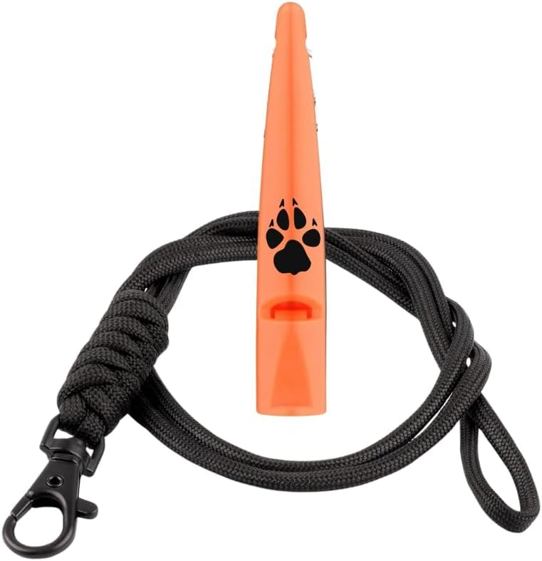 TDL Gun Dog Training Whistle with Lanyard - Dog Whistle with Loud, Solid Tone & Far Reaching Sound - Ideal High-Frequency Long-Distance Dog Recall Whistle for Most Breeds - Orange with Black Rope