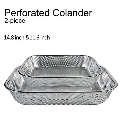 Steam Table Pan 2-piece Perforated Colander Strainer Set for Vegetable Fruit Fast Drainage