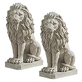 Design Toscano Mansfield Manor Lion Sentinel Animal Statue, 21 Inch, Set of Two, Polyresin, Antique Stone