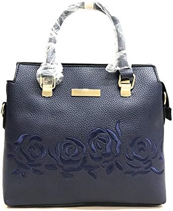 Fashion Ladies PU Leather Embroidery Crossbody Bag Shoulder Bag Tote Bag Travel Bags (Navy blue)