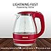 Ovente 1.5L BPA-Free Glass Electric Kettle, Fast Heating with Auto Shut-Off and Boil-Dry Protection, Cordless, LED Light Indicator (Maroon)
