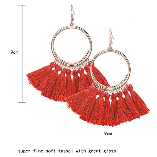 12 Paris Tassel Hoop Earrings for Women-Colorful Fan Shape Drop Dangle Earrings Yellow Red Pink Black White Fringe Earring Set for Girls Daily Wear Fashion Jewelry Christmas Gifts