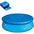 Round Pool Cover - Inflatable Above Ground Pool Cove, Dustproof Waterproof Prevent Leaves, Dustproof Pool Cover with Ventilation Holes and Drawstring Design (Blue, 8 FT)