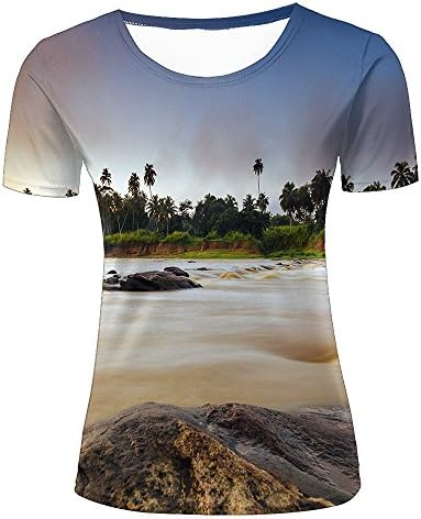 huijiameikeji Women Casual 3D T-Shirt Printed Pattern Palm Trees On Coast Summer Short Sleeve Tee Top L