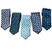5 Luxurious Tie Set - 5 Men's Neckties And 2 Classy Tie Bars In Gift Box By Pointed Designs (Set 1 Blue)