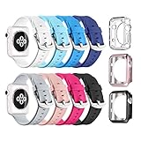 For Apple Watch Sport Band 42mm, UMTELE Soft Silicone Replacement iWatch Bands Sport Strap with Buckle Clasp for Apple Watch Sport, Series 3,Series 2, Series 1, 8 Pack
