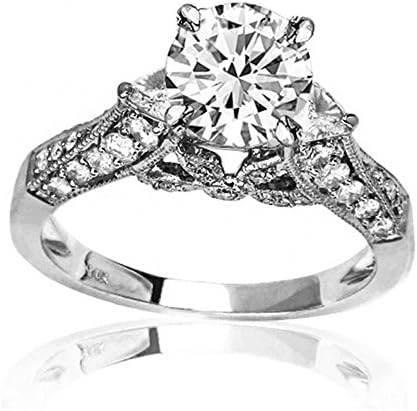 1.3 Cttw 14K White Gold Round Cut Trillian And Round Diamond Engagment Ring with a 0.5 Carat J-K Color I1 Clarity Center