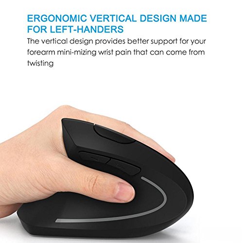 HIGHMIGOU 6D 2.4G Wireless Ergonomic Vertical Mouse Left Hand Optical 1600DPI Gaming Mic-Shopping From US (Black)
