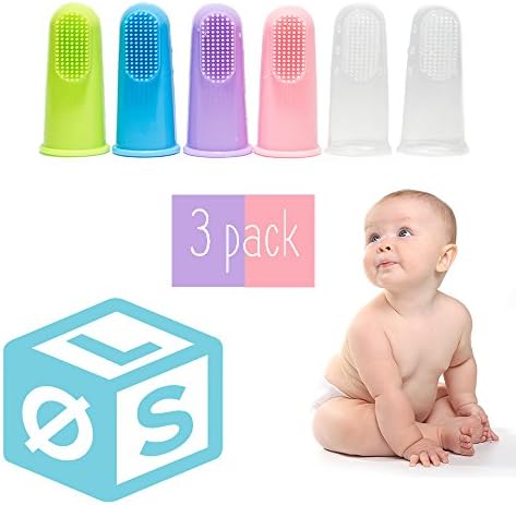 OSLO BABY Finger Toothbrush for Infants &amp; Toddlers, 20% BIGGER for ALL Finger Sizes, Teether and Oral Massager, Set of 3 or 6, FDA-approved food grade silicone, BPA-free, 4 Unique Colors