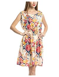 LY vestido para mujer estampado Floral Vestido de verano Casual sin mangas de gasa Mini vestido corto
