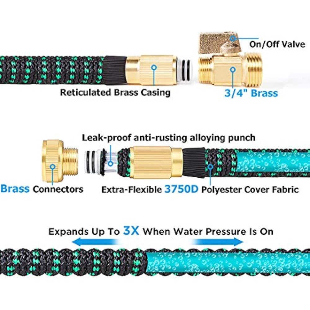 100 Ft Expandable Garden Hose, Leakproof Lightweight Water Solid Brass