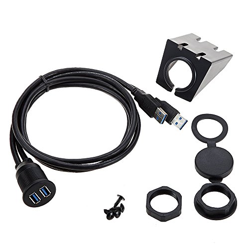 USB 3.0 Mount Cable - Powerbeast Dual USB 3.0 Extension USB Mount,Dash Mount,Flush Mount,Panel Mount Cable For Car Boat Motorcycle and Motorized DVD Receiver (1 Meter 3.3ft)