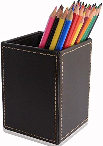 Luckymoo® PU Leather Desktop Organizer Storage Box Desk Organizer Square Pen/Pencil/Remote Control Holder Collection Office Desk Accessories（Brown）