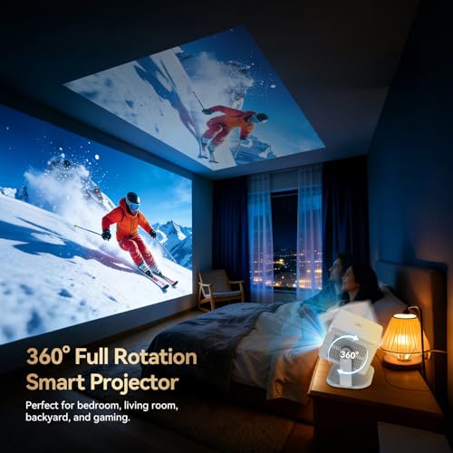 Smart 4K Projector【Officially-Licensed APP & Auto Focus & Keystone】,1080P FHD WiFi6 Bluetooth Portable Projector,360° Rotatable Home Cinema Projectors for Bedroom/Outdoor/Phone