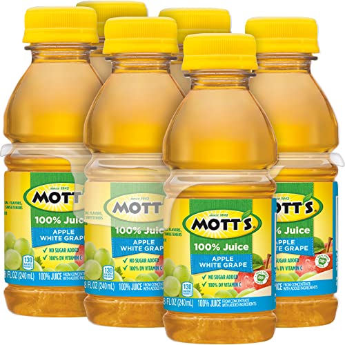 MOTT’S 100% APPLE WHITE GRAPE JUICE, 8 FL OZ BOTTLES, 6 PACK