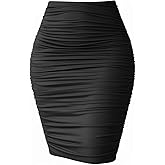 eoeoo Women's Ruched Sexy Bodycon Elastic High Waist Stretch Midi Pencil Skirt