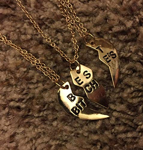Lux Accessories Best Friends Forever Necklace Set – 3-Piece BFF Heart Jewelry For Valentine's Day Or Gifts