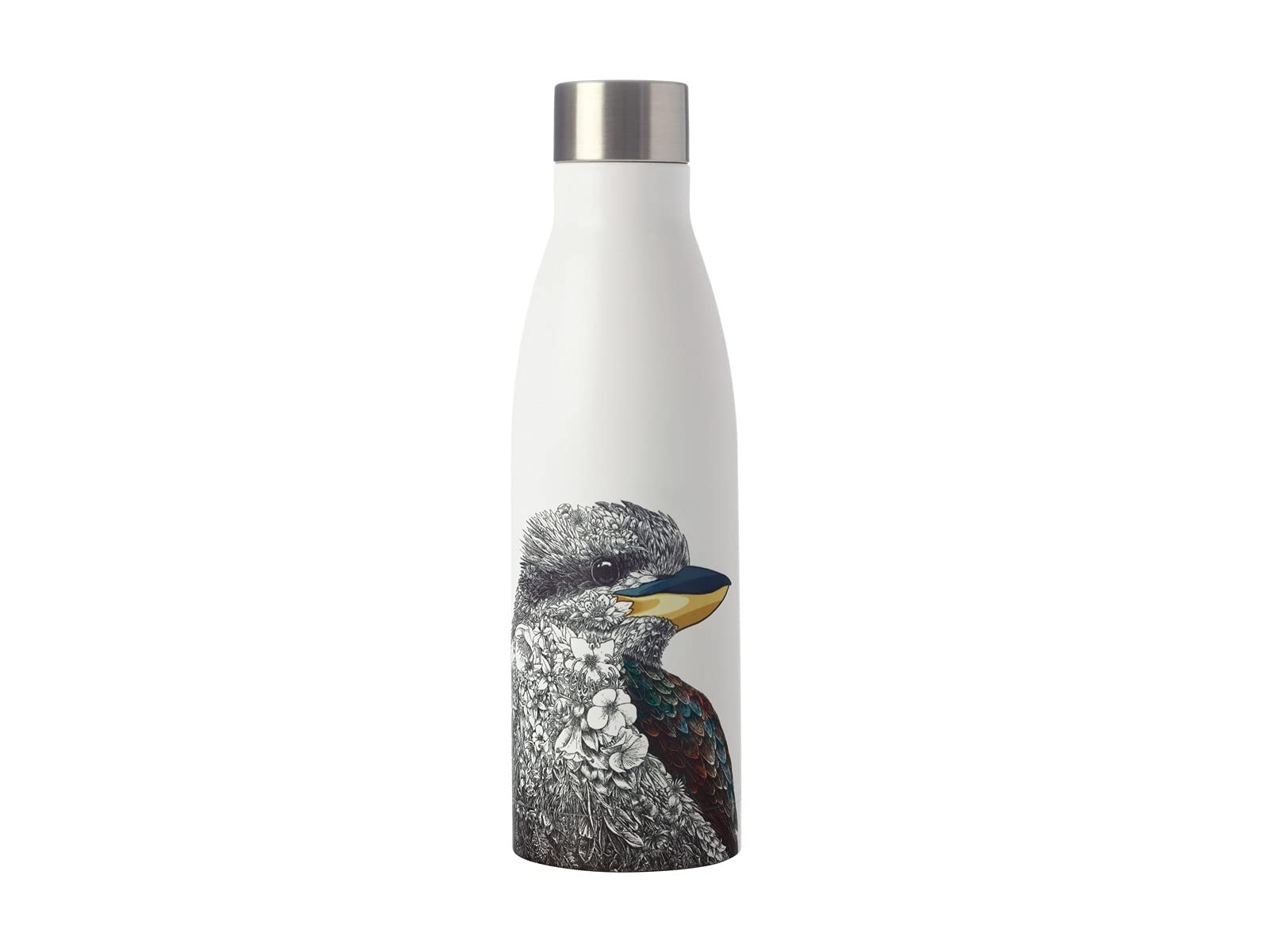 Maxwell & Williams Marini Ferlazzo Insulated Water Bottle with Laughing Kookaburra Design, Double Wall Stainless Steel, White, 500 ml