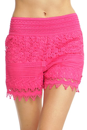 ToBeInStyle Women's Crotchet Lace Shorts - Fuchsia - Small