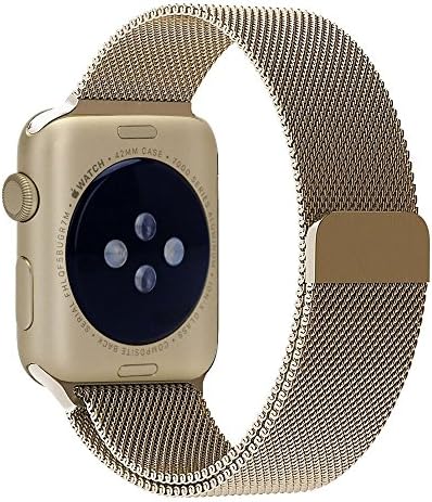 YSH Milanese Loop Stainless Steel Replacement iWatch Band with Magnetic Closure Clasp for Apple Watch Sport&amp;Edition 42MM-Gold
