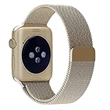 Smart Watch Band, Fully Magnetic Closure Clasp Mesh Loop Stainless Steel iWatch Band Replacement Bracelet Strap for Watch Sport&Edition 42MM-Gold
