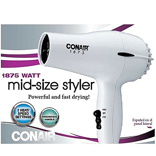 Click Here to See More Images Conair 1875 Watt Mid-Size Styler Hair Dryer, White 1 ea ( 2 pack)