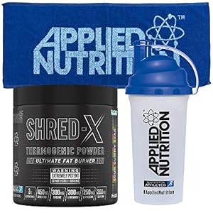 Applied Nutrition Bundle Shred X Thermo Powder + 700ml Shaker + Gym Towel | Weight Loss, Fat Burner with Green Tea, L Carnitine, Thermogenic Energy Detonator Supplement 300g (Sour Gummy Bear)