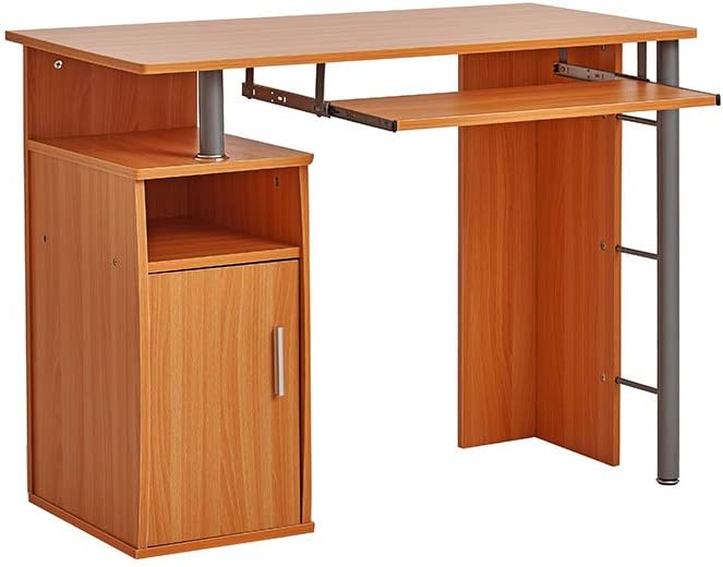 Ruication Computer Desk with2 external shelves 1 cupboard (with 2 shelves) 1 keyboard shelf Wooden Table Large PC Laptop Gaming Desk Computer Workstation for Home Office Beech