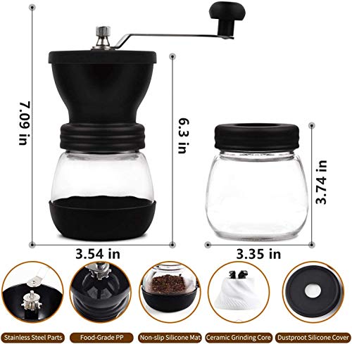 Camaka Manuelle Kaffeemühle mit Keramik-Frässtiften, Hand-Kaffeemühle mit zwei Glasbehältern (je 325 ml), Bürste und… – Bild 3