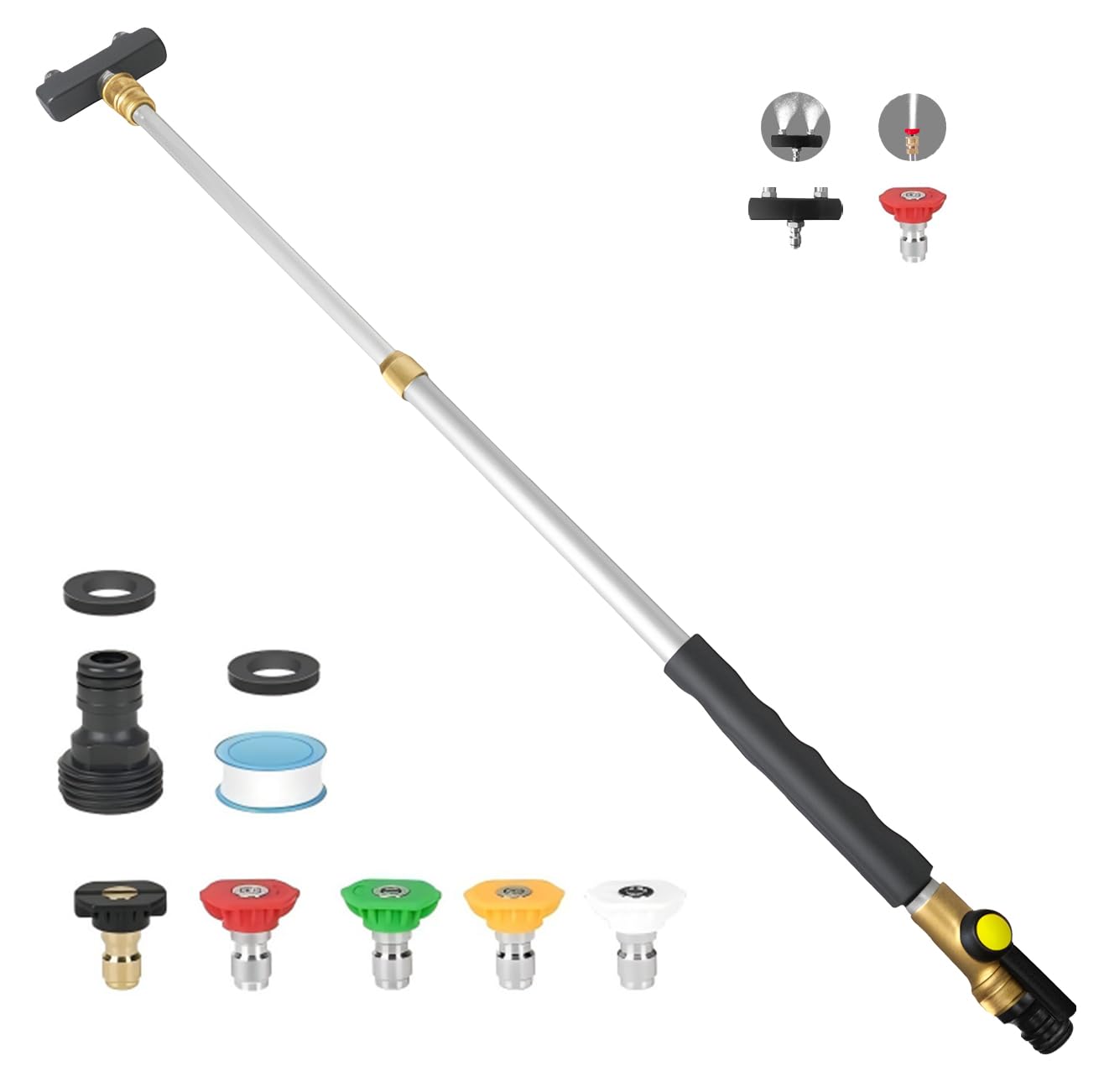 Photo 1 of Jet Nozzle High Pressure Hose Nozzle, 2025 Upgraded Extendable Power Washer Wand with 5 Spray Nozzles and 1High Pressure Dual Nozzle Washer Tools for Garden Hose, floor?Patio and Car Washing