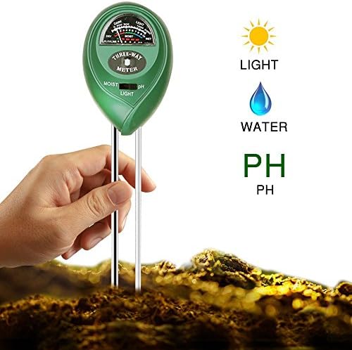 Hsakei 3 in 1 Soil Tester Moisture Meter, Soil pH Meter, Light &amp; pH, Plant Tester for Garden, Farm,Lawn, Herbs &amp; Gardening Tools, Indoor &amp; Outdoor, Easy Read Indicator - No Battery needed